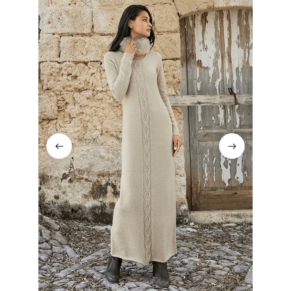 Peruvian Connection 100% Royal Alpaca Cable Knit Maxi Sweater Dress Oatmeal M - Picture 3 of 10